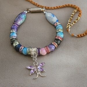 Handcrafted Multicolored Glass BeadColorful Beaded Bracelet with Butterfly Charm